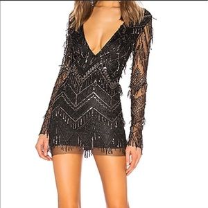 Revolve superdown Nia Sequin Fringe Dress in black size XXS